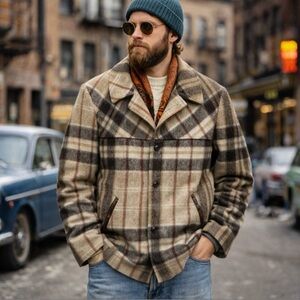 Vintage 70's Wool Jacket Plaid Lined Mens Size 40 Medium Hipster Retro Heritage